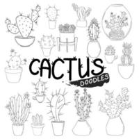 Cactus doodle set. Isolated on white background. vector