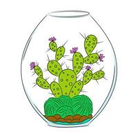 Colorful cactus doodle illustration set. vector