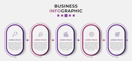 plantilla de negocio de diseño infográfico vectorial con iconos y 5 opciones o pasos. se puede utilizar para diagramas de proceso, presentaciones, diseño de flujo de trabajo, pancarta, diagrama de flujo, gráfico de información vector