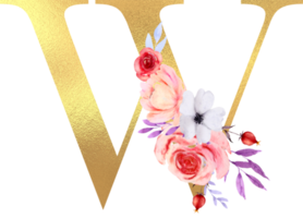 Watercolor Flowers with Gold Alphabet png