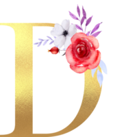 aquarellblumen mit goldenem alphabet png