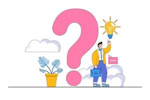 Question or problem solving, think about answer or solution, contemplation, doubt, or concentration, Frequently Asked Questions FAQ concepts. Confused businessman standing near big question mark vector