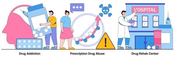 centro de rehabilitación y adicción a las drogas, paquete ilustrado de abuso de medicamentos recetados vector