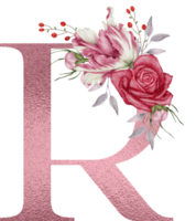 Watercolor Flowers with Rose Gold Alphabet png