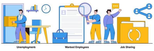 desempleo, empleados buscados, conceptos de trabajo compartido con personas, paquete de ilustraciones de personajes