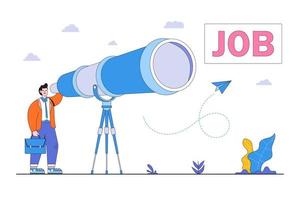 Looking for a new job, employment, career, job hunt, finding an opportunity, vacancy, and work position concepts with people characters. Businessman use telescopes to spot opportunity illustrations vector