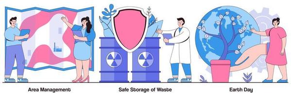 Area Management, Safe Storage of Waste, and Earth Day Illustrated Pack vector