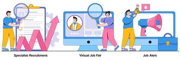 reclutamiento de especialistas, feria de trabajo virtual, alerta de trabajo con paquete de ilustraciones de personajes de personas vector