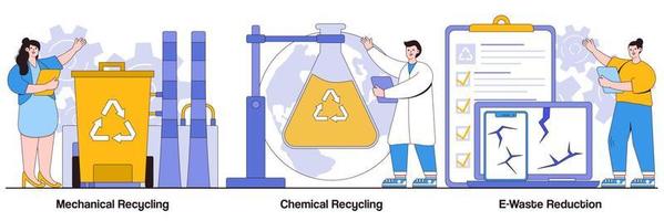 reciclaje mecánico y químico, paquete ilustrado de reducción de desechos electrónicos vector