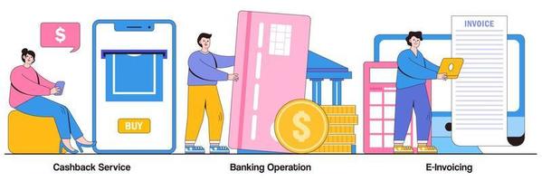 Cashback service, banking operation, e-invoicing concept with tiny people. E-banking abstract vector illustration set. Return on investment, financial services, internet tax payment metaphor