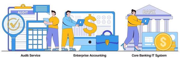 Audit Service, Enterprise Accounting, and Core Banking IT System Illustrated Pack vector