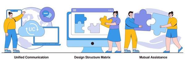 comunicación unificada, matriz de estructura de diseño y paquete ilustrado de asistencia mutua vector