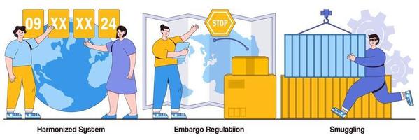 Harmonized System, Embargo Regulation, Smuggling with People Characters Illustrations Pack vector