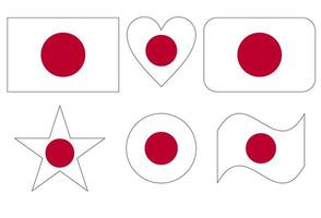 Japan flag in six shapes vector illustration