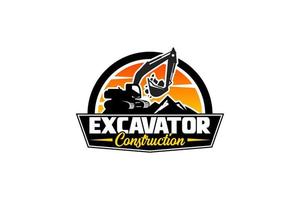 Excavator logo template vector. Heavy equipment logo vector for construction company. Creative excavator illustration for logo template.