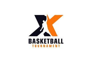 Letter X with Basketball Logo Design. Vector Design Template Elements for Sport Team or Corporate Identity.