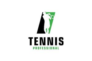 Letter I with Tennis player silhouette Logo Design. Vector Design Template Elements for Sport Team or Corporate Identity.