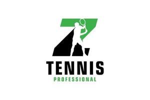 Letter Z with Tennis player silhouette Logo Design. Vector Design Template Elements for Sport Team or Corporate Identity.