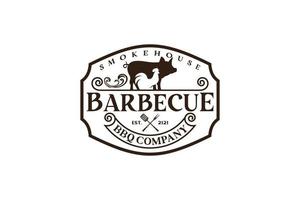 parrilla de barbacoa rústica retro vintage, barbacoa, vector de diseño de logotipo de sello de etiqueta de barbacoa
