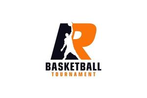 Letter R with Basketball Logo Design. Vector Design Template Elements for Sport Team or Corporate Identity.