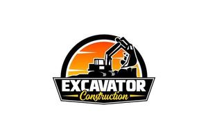 Excavator logo template vector. Heavy equipment logo vector for construction company. Creative excavator illustration for logo template.