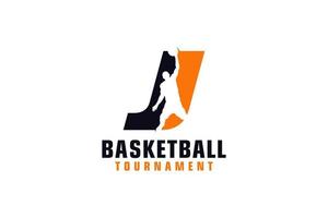 Letter J with Basketball Logo Design. Vector Design Template Elements for Sport Team or Corporate Identity.