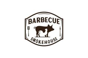 Vintage Retro Rustic BBQ Grill, Barbecue, Barbeque Label Stamp Logo design vector