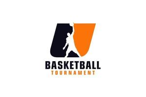 Letter U with Basketball Logo Design. Vector Design Template Elements for Sport Team or Corporate Identity.