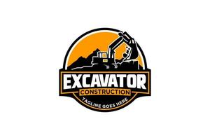 Excavator logo template vector. Heavy equipment logo vector for construction company. Creative excavator illustration for logo template.