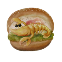 Shrimp meat Burger is a Watercolor Cartoon Character png