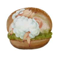 Lamb Burger is a Watercolor Cartoon Character png