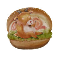 Goat meat Burger is a Watercolor Cartoon Character png