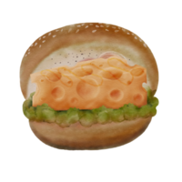 Cheese Burger is a Watercolor Cartoon Character png