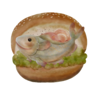 fish burger est un personnage de dessin animé à l'aquarelle png