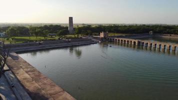 High Angle Aerial View of Historical Mughals Hiran Minar and village of Sheikhupura Pakistan photo