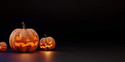 3D rendering Halloween Pumpkins set on dark background photo