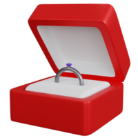 3d rendering scatola anello rosso con un anello all'interno isolato png