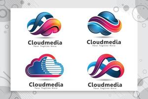 conjunto de colección de logotipo de vector de datos en la nube para datos de tecnología y servicio de software con un concepto moderno de color y estilo.