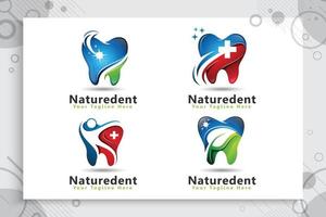 conjunto de colección de diseño de logotipo de vector de cuidado dental con concepto natural moderno, plantilla creativa de ilustración de símbolo con estilo de color moderno.