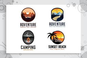 Set Collection of Mountain Adventure  beach vector logo with badge concept design, Template Illustration mountain as a symbol of explorer wild nature.