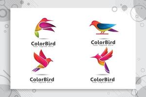 Set of colorful bird vector logo design with modern style , illustration digital abstract bird.