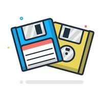 Floopy data disk retro vintage 80s 90s diskette cartoon concept isolated vector icon illustration flat style