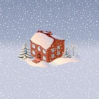 House isometric is surrounded trees. Winter landscape. Vector icon