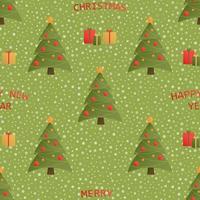 Seamless background with christmas tree design on green background. Vector illustration