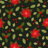 Christmas Winter Poinsettia and Holly Flowers. Seamless Background. Floral Pattern Print in vector. EPS10 vector