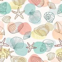 Seamless pattern with fish icons, shells, starfish on a blue background. Vector illustration