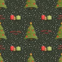 Seamless background with christmas tree design on green background. Vector illustration