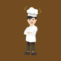 chef de restaurante profesional, chef y personaje. chef masculino sonriente, resaltado en un fondo blanco. ilustración vectorial para el personaje del chef de la industria alimentaria. vector