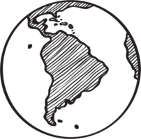 Freehand drawing world map sketch on globe. png