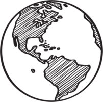 Freehand drawing world map sketch on globe. png